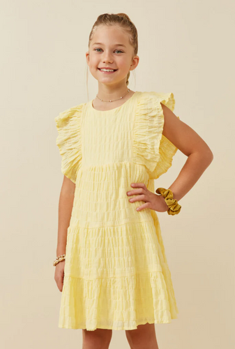 Pastel Yellow Flutter Sleeve Dress