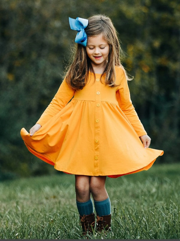 Butterscotch Twirl Button Dress