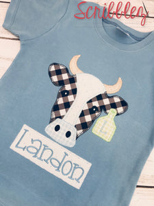Blue Little Cow Boy Birthday Shirt