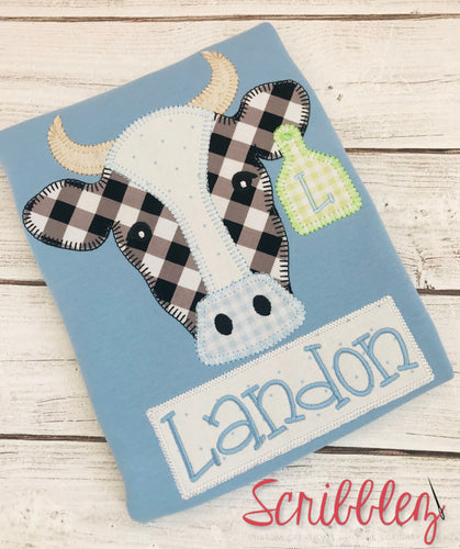 Blue Little Cow Boy Birthday Shirt