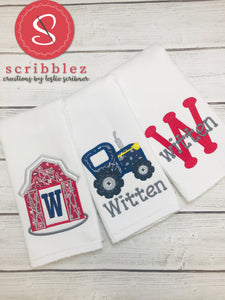 Farm baby Embroidery Burp Cloth Set of 3