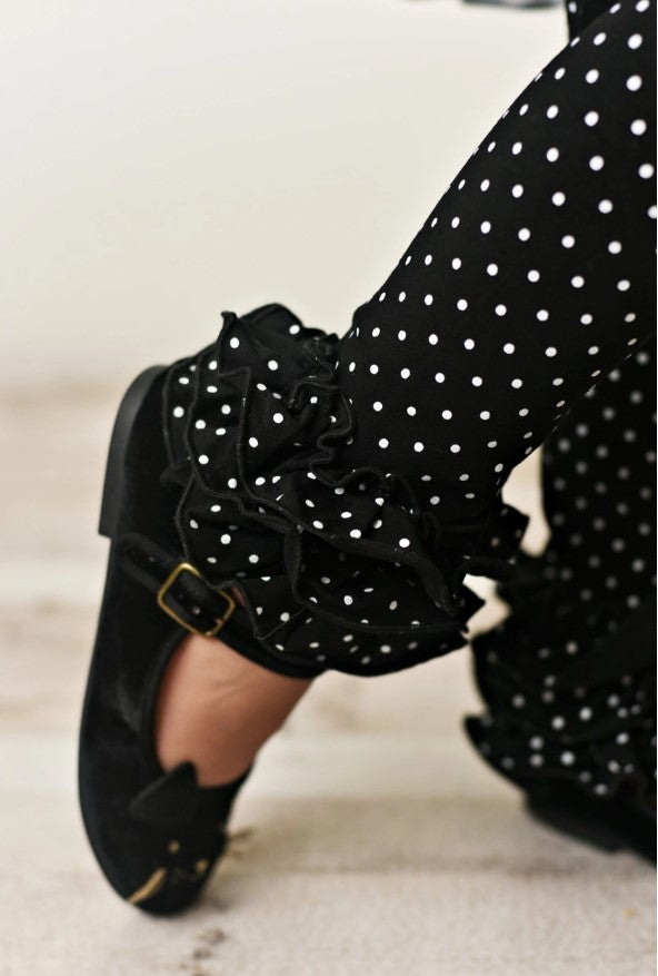 Black Pin Dot Ruffle Leggings