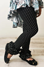 Load image into Gallery viewer, Black Pin Dot Ruffle Leggings