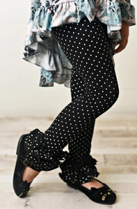 Black Pin Dot Ruffle Leggings