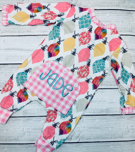 Pink Ornament Buttflap Romper