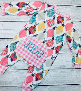 Pink Ornament Buttflap Romper