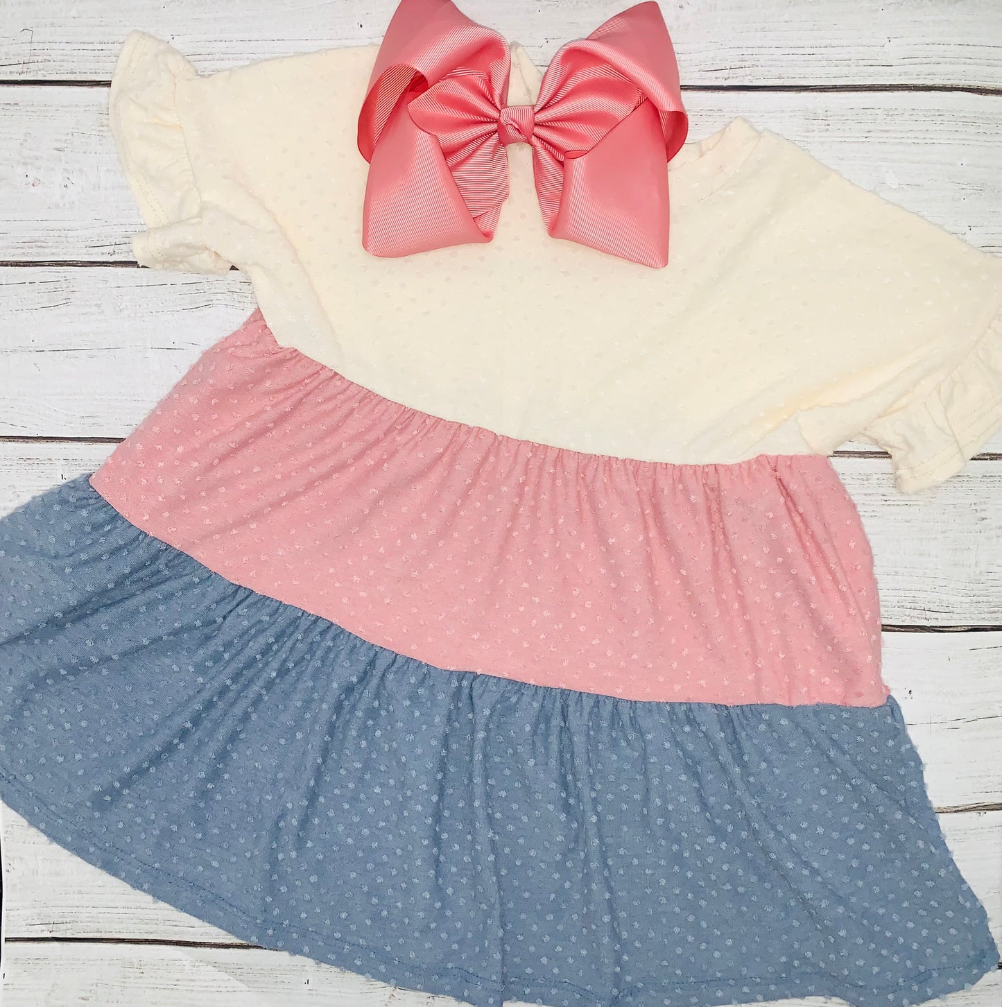Cream Color-Block Ruffle Dress