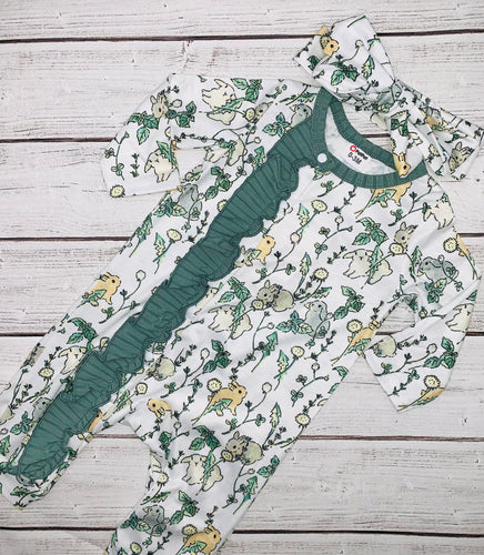 Baby green rabbit ruffle romper