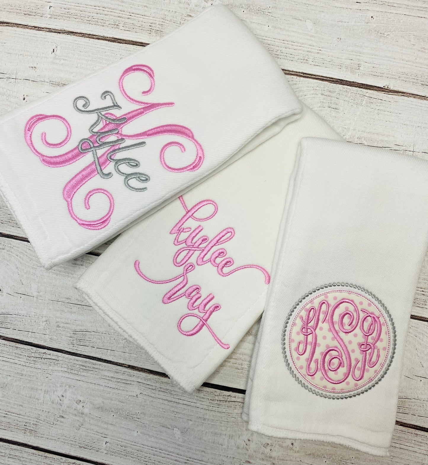 Personalized Baby Girl Burp Cloth Set