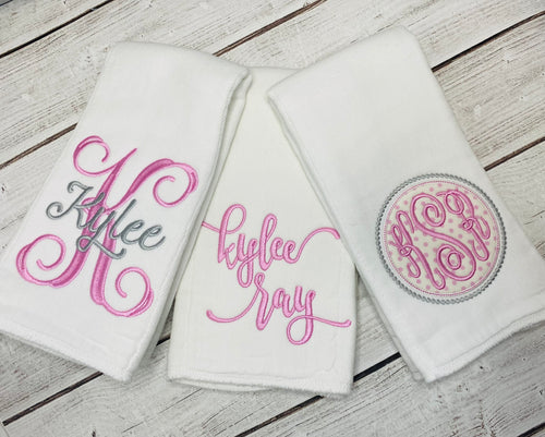 Personalized Baby Girl Burp Cloth Set