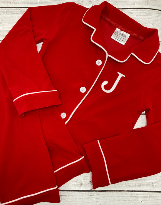 RED BUTTON DOWN KID PAJAMAS