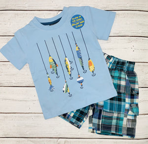 Fishing Lures Shirt & Plaid Shorts Set