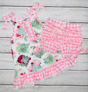 Pink Succulent Gown & Bloomers