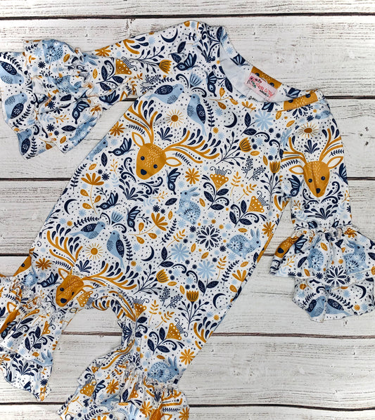 Paisley forest baby romper