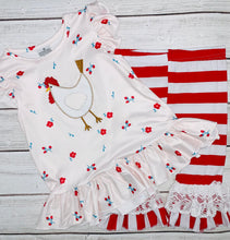 Load image into Gallery viewer, Rooster Tunic &amp; Red Striped Bottoms
