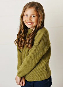 Girls Fall Olive Green Crew Neck Sweater