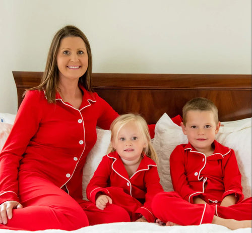 Solid Red Button ADULT Pajamas